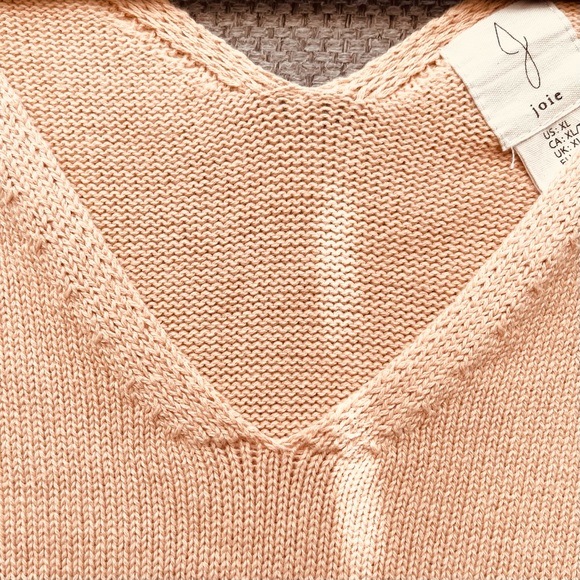 Joie Women's Cotton Peach Pink V-Neck Short Bat Sleeves Knit Sweater Size US XL - Picture 6 of 16